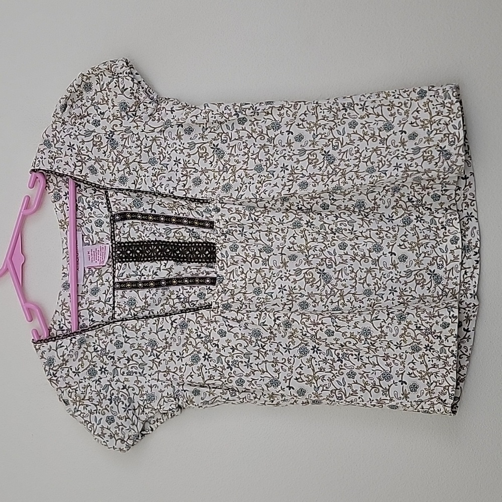 Xhilaration Floral Peasant Short Sleeve Corduroy Top Girls M